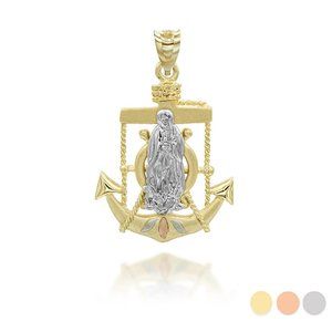 14K Solid Tri color Gold Saint Mary Mariner Pendant - Yellow, Rose, or White